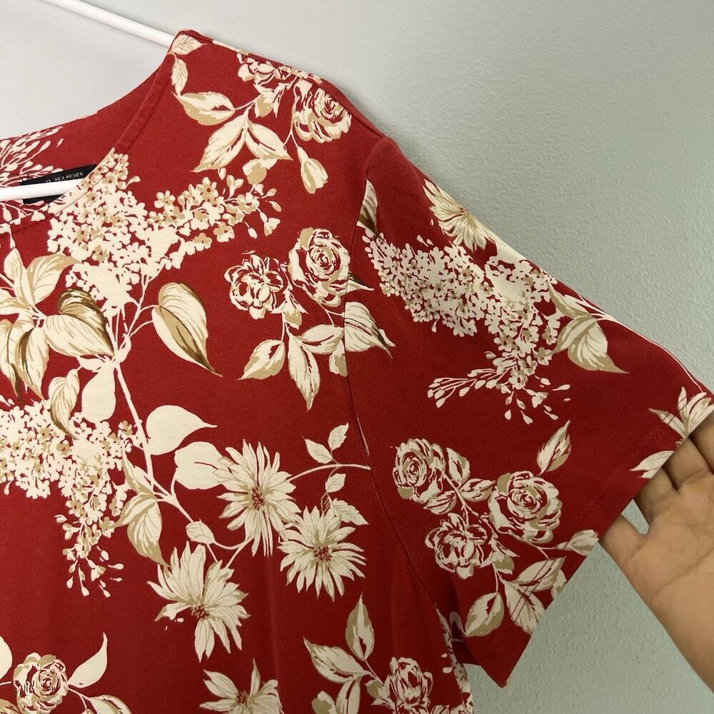 J Jill Floral T Shirt Dress Lounge Loungewear Casual Sz XL Red Stretch A line - Picture 5 of 13